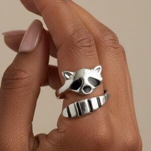 Little Bandit ✨ Wraparound Raccoon Ring – Adjustable Silver Plated